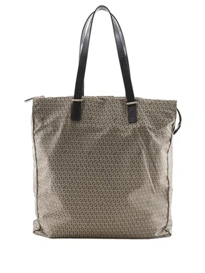 Pre-owned Fendi 2010-2026 Micro Zucchino Nylon Tote Bag In Brown