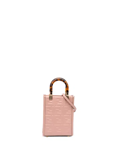 Pre-owned Fendi 2010-2026 Mini Zucca Embossed Leather Sunshine Shopper Tote Satchel In Pink