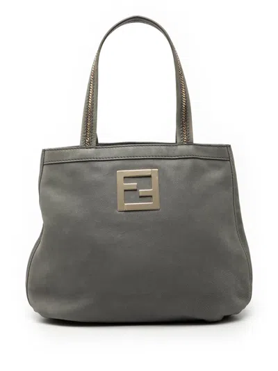Pre-owned Fendi 2010-2026 Nubuck Ff Chains Tote Bag In Gray