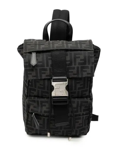 Pre-owned Fendi 2010-2026 Small Zucca Canvas Ness Backpack In Black