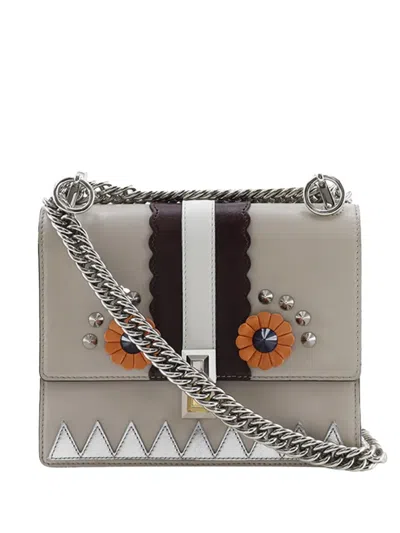 Pre-owned Fendi 2010-2026 Vitello Liberty Lucido Catalan Small Mirror Hypnoteyes Studded Kan I Crossbody Bag In Brown