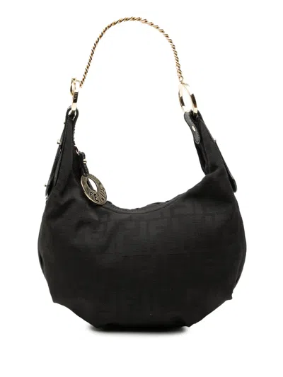 Pre-owned Fendi 2010-2026 Zucca Canvas Chef Chain Hobo Bag In Brown