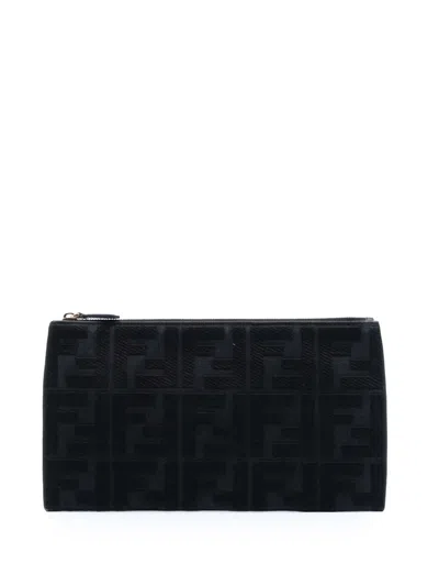 Pre-owned Fendi 2010-2026 Zucca Canvas Clutch Bag In Black