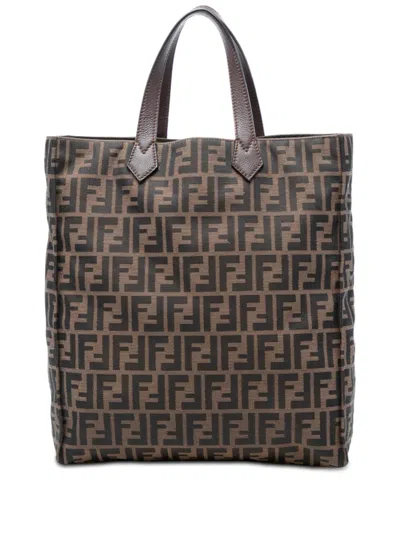 Pre-owned Fendi 2010-2026 Zucca Canvas Vertical Shopping Tote Bag In Brown