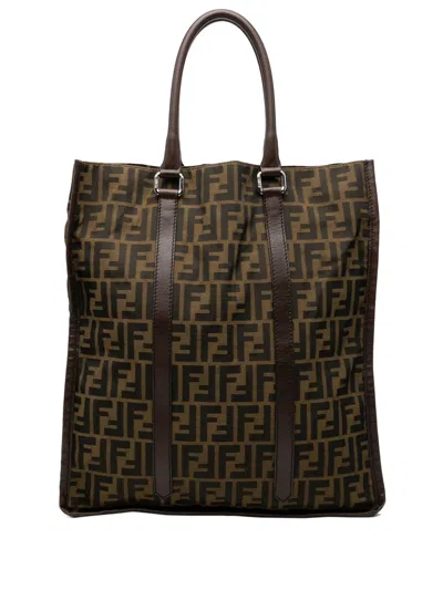 Pre-owned Fendi 2010-2026 Zucca Canvas Vertical Tote Bag In Brown