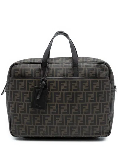 Pre-owned Fendi 2010-2026 Zucca Coated Canvas Business Bag In Brown