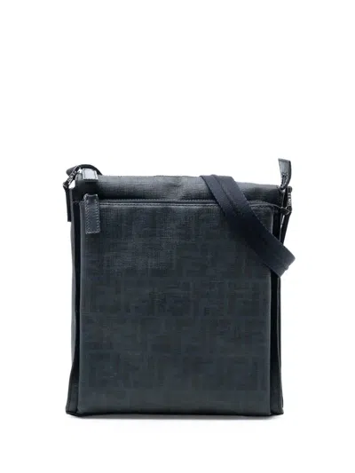 Pre-owned Fendi 2010-2026 Zucca Spalmati Crossbody Bag In Blue