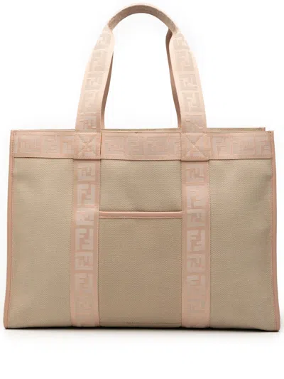 Pre-owned Fendi 2010-2026 Zucca Trimmed Canvas Tote Bag In Brown