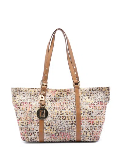 Pre-owned Fendi 2010-2026 Zucchino Canvas Floral Superstar Tote Bag In Pink