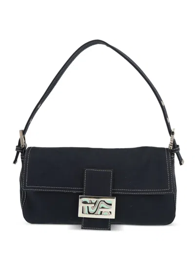 Pre-owned Fendi 2010 Baguette Canvas Shoulder Bag In Blue