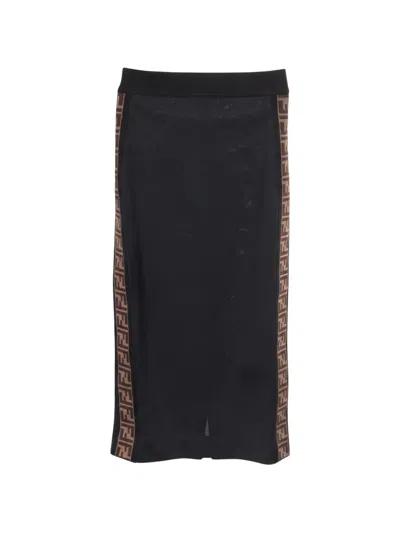 Pre-owned Fendi 2010 Ff-pattern Midi Skirt In Black