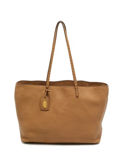 Fendi 2010 Roll Selleria Leather Tote Bag In Neutral