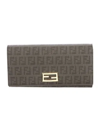 Pre-owned Fendi 2010 Zucca Ff Logo Wallet In Brown