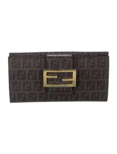 Pre-owned Fendi 2010 Zucca Ff Logo Wallet In Brown
