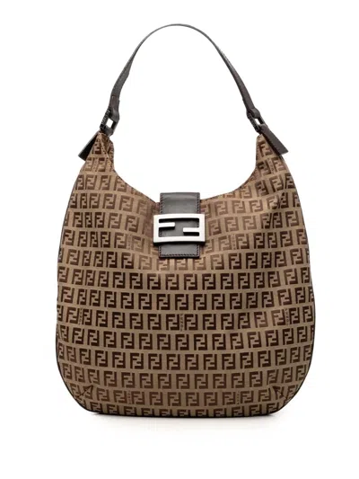 Pre-owned Fendi 2010-2010 Zucchino Canvas Shoulder Bag In Brown