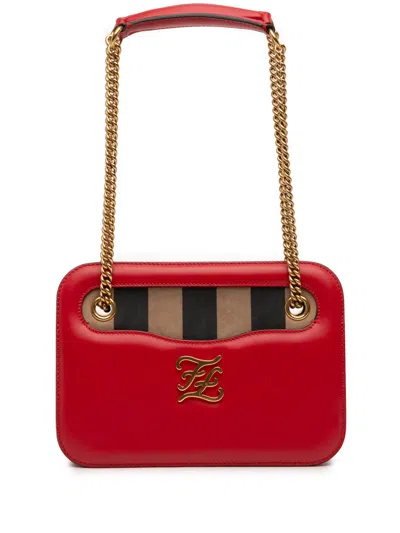 Pre-owned Fendi 2010-2025 Calfskin Vitello King Nubuck Pequin Karligraphy Pocket Shoulder Bag In Red