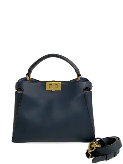 Pre-owned Fendi 2010-2025 Medium Leather Iconic Essentially Peekaboo Satchel In Blue