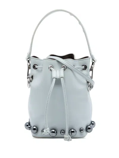 Pre-owned Fendi 2010-2025 Mini Leather Pearl Mon Tresor Bucket Bag Satchel In Gray