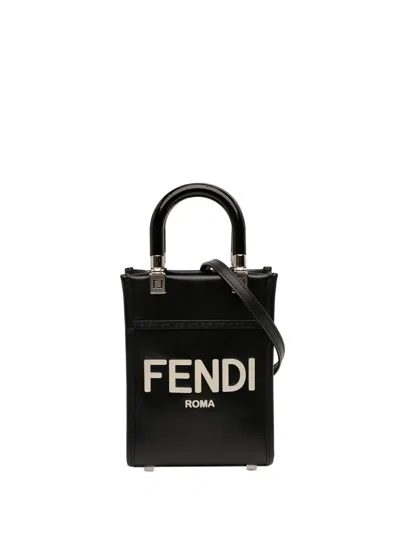 Pre-owned Fendi 2010-2025 Mini Leather Sunshine Shopper Tote Satchel In Black