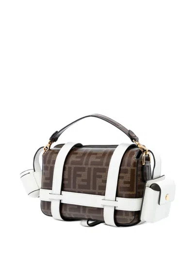 Pre-owned Fendi 2010-2025 Mini Zucca Glazed Fabric Cage Baguette Satchel In Brown