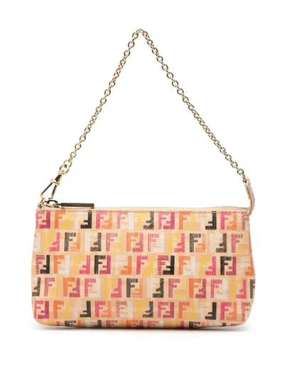 Pre-owned Fendi 2010-2025 Multicolor Zucchino Spalmati Chain Pochette Shoulder Bag In Pink