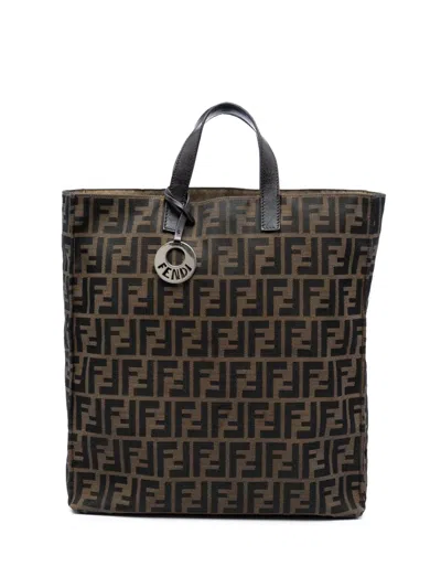 Pre-owned Fendi 2010-2025 Zucca Canvas Shopping Tote Bag In Brown