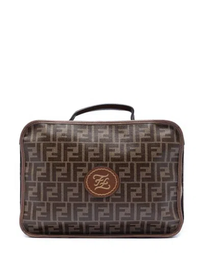 Pre-owned Fendi 2010-2025 Zucca Coated Canvas Karligraphy Travel Bag In Brown