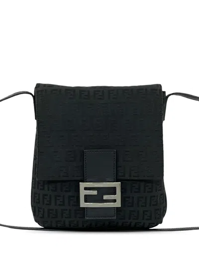 Pre-owned Fendi 2010-2025 Zucchino Canvas Crossbody Bag In Black