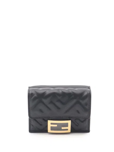 Pre-owned Fendi 2010-2026 Baguette Micro Wallet Small Wallets In Black