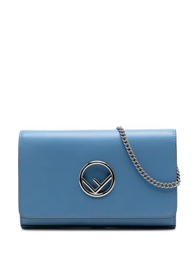 Pre-owned Fendi 2010-2026 Calfskin F Is  Kan I Wallet On Chain Crossbody Bag In Blue