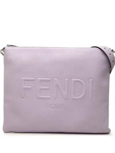 Pre-owned Fendi 2010-2026 Calfskin Roma Flat Messenger Bag Crossbody Bag In Purple