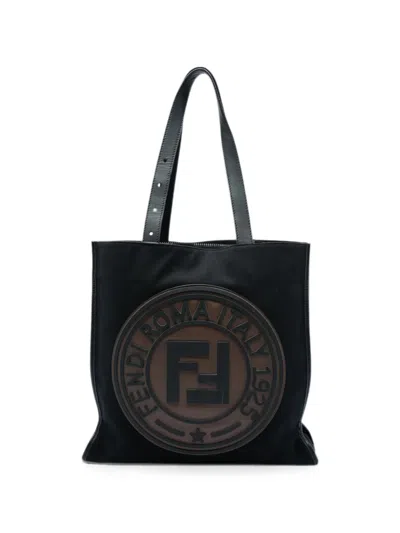 Pre-owned Fendi 2010-2026 Canvas Logo Patch Tote Bag In Black