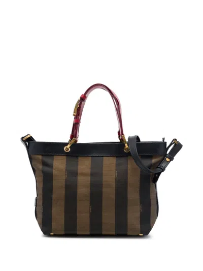 Pre-owned Fendi 2010-2026 Canvas Pequin Stripe Satchel In Brown