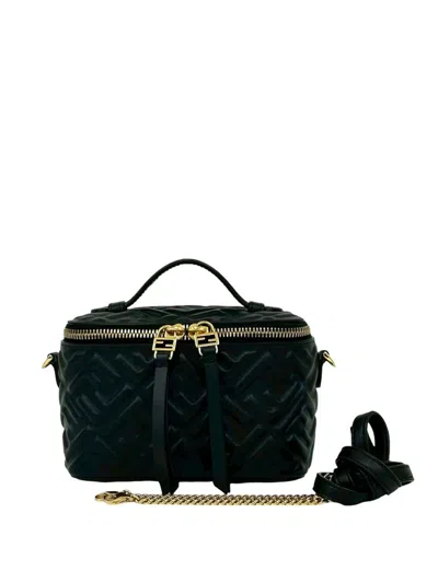 Pre-owned Fendi 2010-2026 Ff Embossed Napppa Vanity Bag Satchel In Black