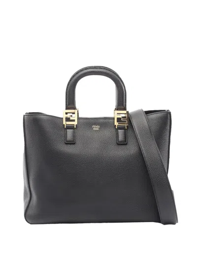 Pre-owned Fendi 2010-2026 Ff Leather Satchel In Black