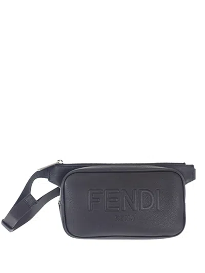 Pre-owned Fendi 2010-2026 Grained Calfskin Roma Belt Bag In Black
