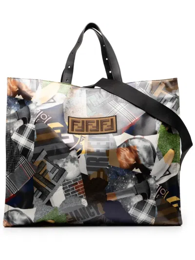 Pre-owned Fendi 2010-2026 Hey Reilly Zucca Ff 1974 Coated Canvas Tote Satchel In Grey
