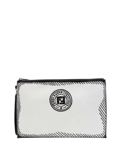 Pre-owned Fendi 2010-2026 Joshua Vides Leather Ff Logo Clutch Bag In White