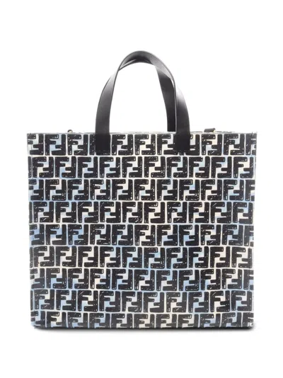 Pre-owned Fendi 2010-2026 Joshua Vides Zucca Coated Canvas Cloudy Shopper Satchel In Blue