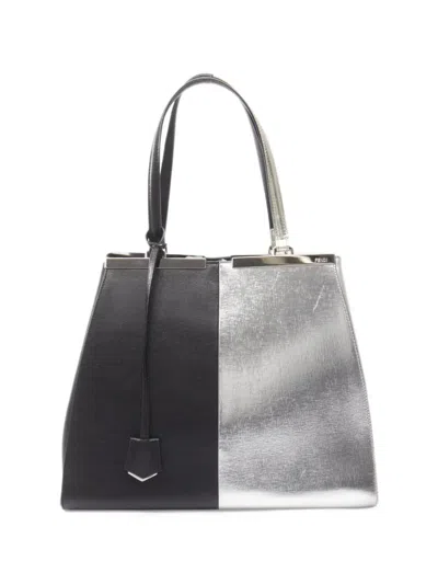 Pre-owned Fendi 2010-2026 Large Bicolor Vitello Elite 3jours Tote Bag In Silver