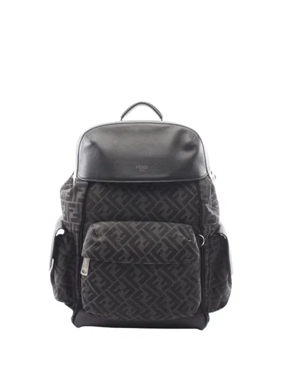 Pre-owned Fendi 2010-2026 Large Ff Jacquard Strike Backpack In Grey