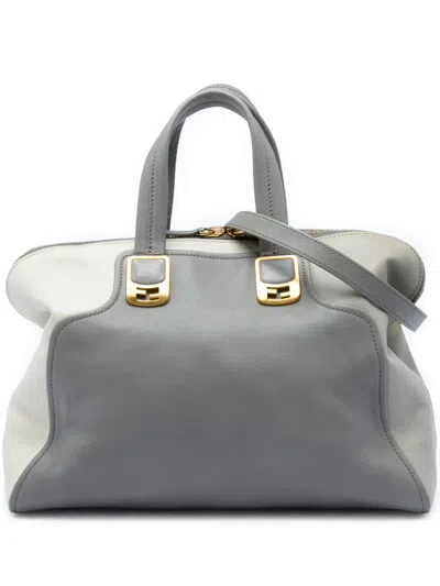 Pre-owned Fendi 2010-2026 Large Leather Colorblock Chameleon Satchel In Grey