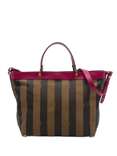 Pre-owned Fendi 2010-2026 Large Pequin Canvas Satchel In Brown