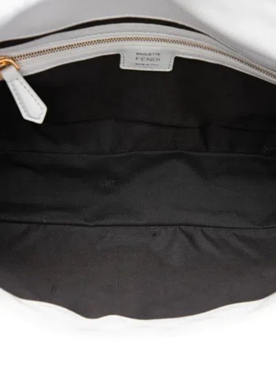 Pre-owned Fendi 2010-2026 Large Zucca Embossed Leather Baguette Satchel In White