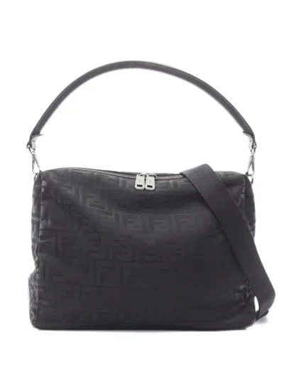 Pre-owned Fendi 2010-2026 Large Zucca Nylon Liu Satchel In Black