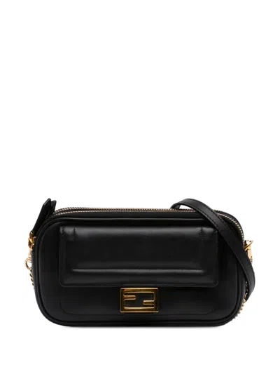 Pre-owned Fendi 2010-2026 Leather Easy 2 Baguette Crossbody Bag In Black