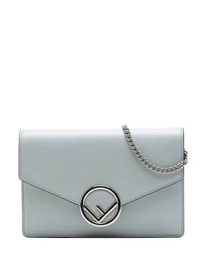 Pre-owned Fendi 2010-2026 Leather F Is  Envelope Wallet On Chain Crossbody Bag In Gray