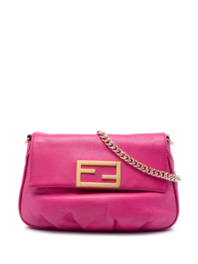 Pre-owned Fendi 2010-2026 Leather Sta Pochette Crossbody Bag In Pink