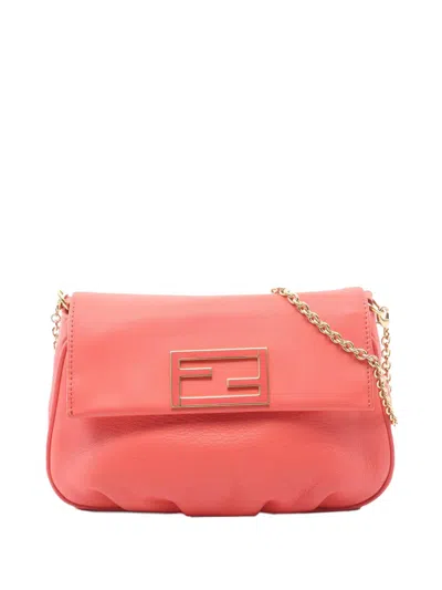 Pre-owned Fendi 2010-2026 Leather Sta Pochette Crossbody Bag In Pink