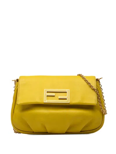 Pre-owned Fendi 2010-2026 Leather Sta Pochette Crossbody Bag In Yellow